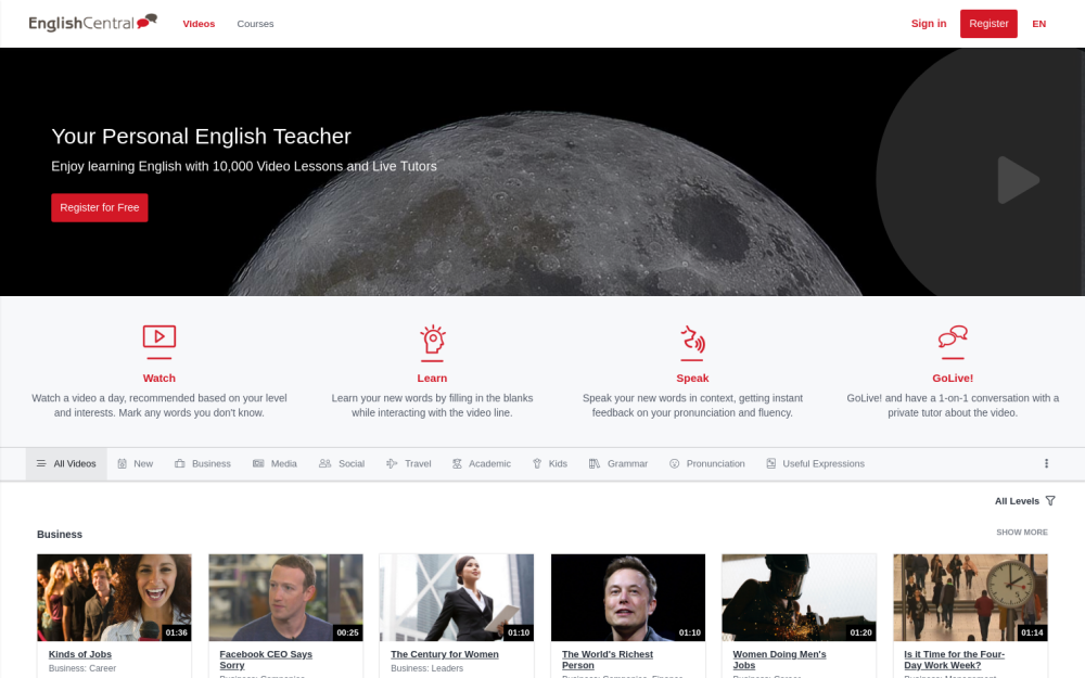 Visit website for English Central