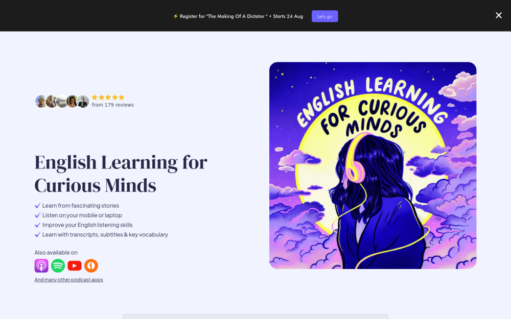 Visit website for English Learning for Curious Minds