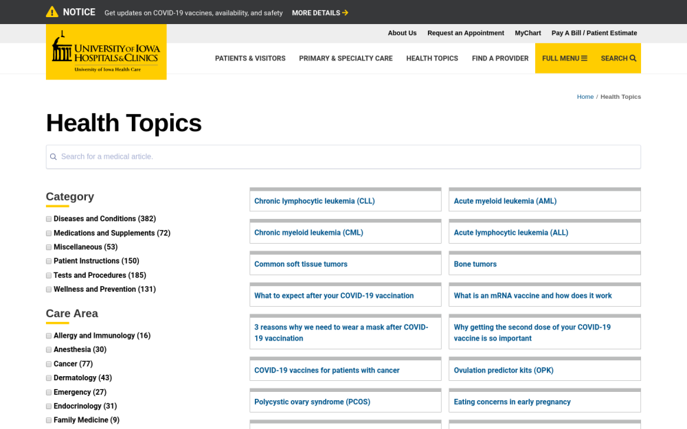 Visit website for University of Iowa Health Library